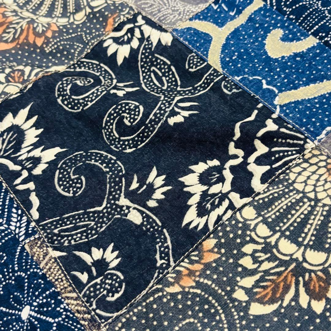 希少 J.CREW テーラードジャケット パッチワーク 和柄 藍染 唐草 2XL