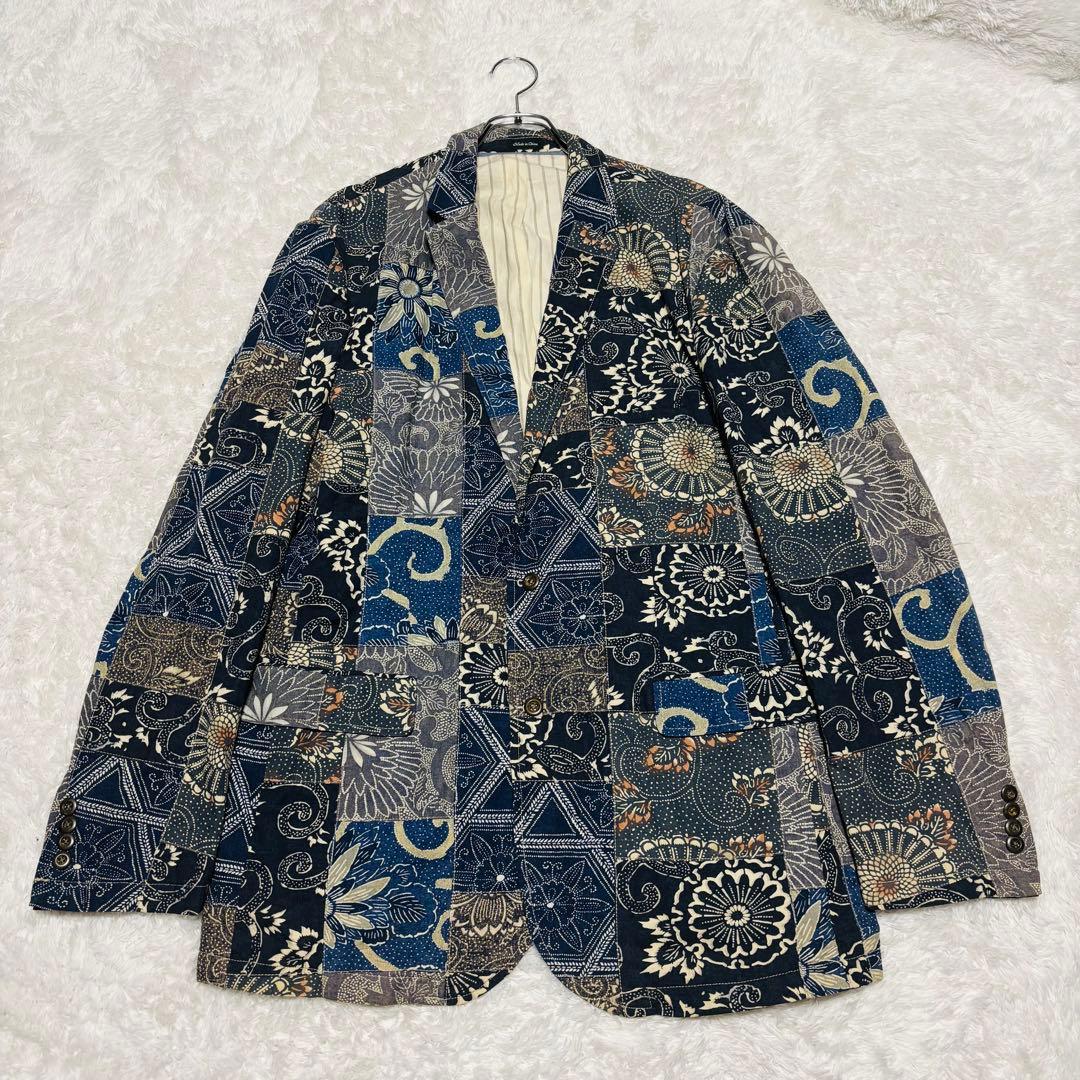希少 J.CREW テーラードジャケット パッチワーク 和柄 藍染 唐草 2XL