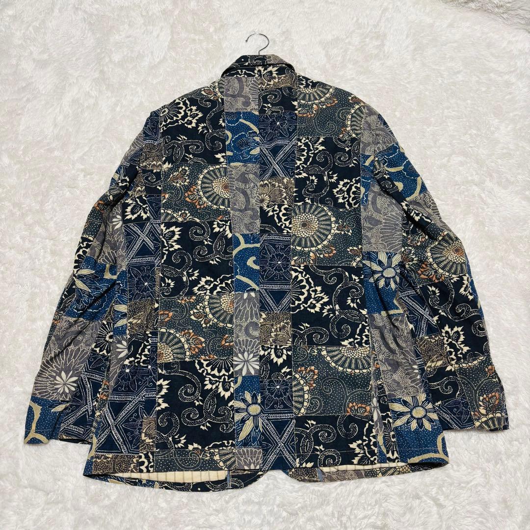 希少 J.CREW テーラードジャケット パッチワーク 和柄 藍染 唐草 2XL