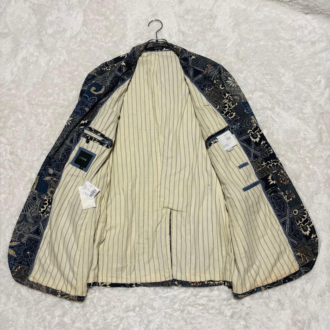 希少 J.CREW テーラードジャケット パッチワーク 和柄 藍染 唐草 2XL