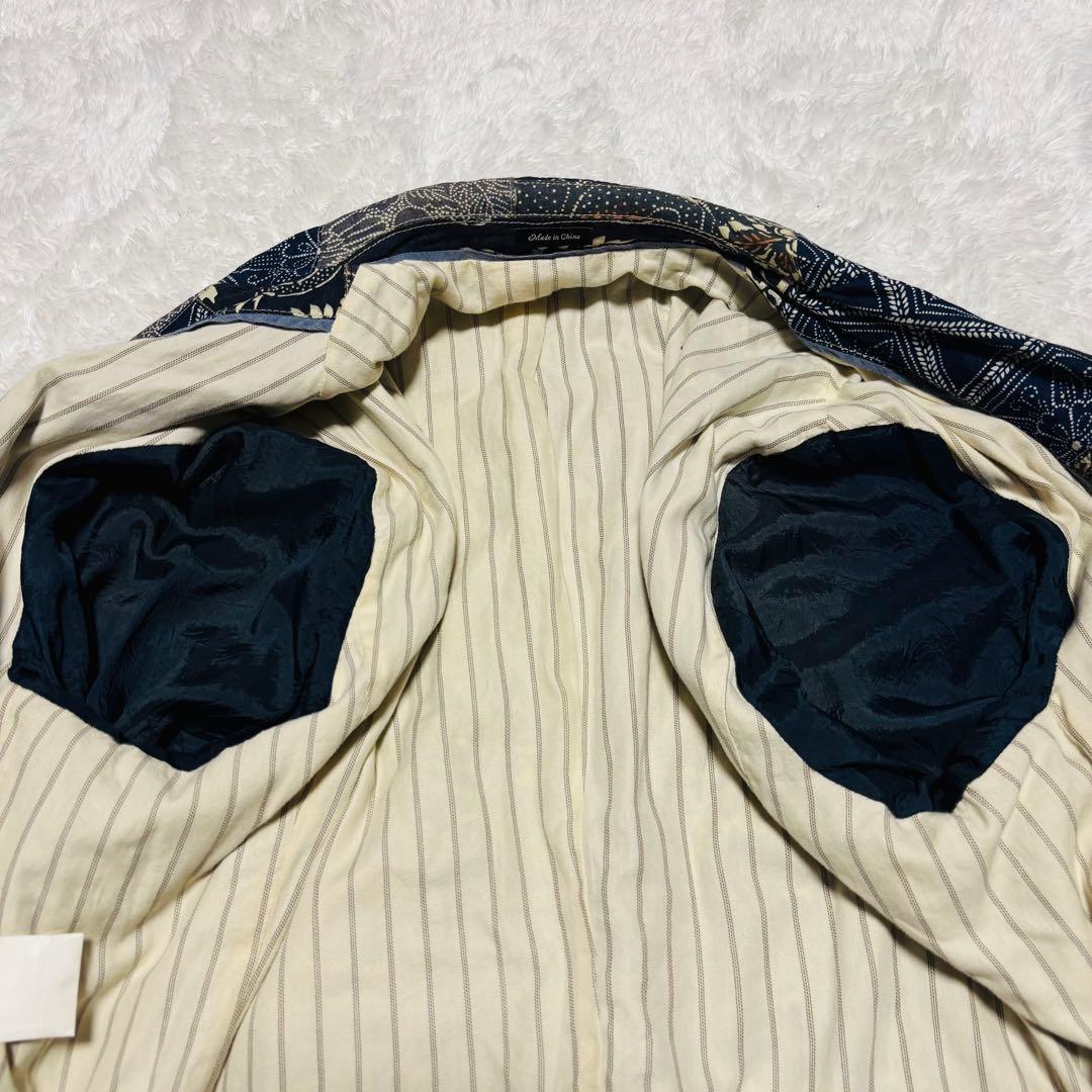 希少 J.CREW テーラードジャケット パッチワーク 和柄 藍染 唐草 2XL