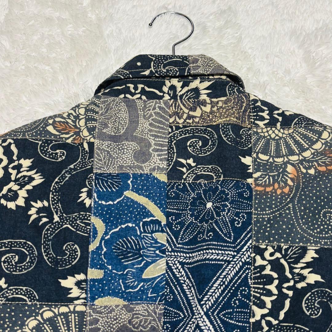 希少 J.CREW テーラードジャケット パッチワーク 和柄 藍染 唐草 2XL
