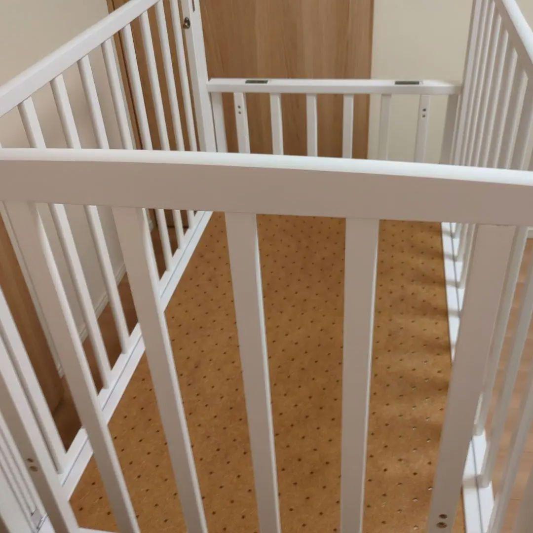 ヤマサキ ホワイト木製ベビーベッド ハイタイプベッド ツーオープン