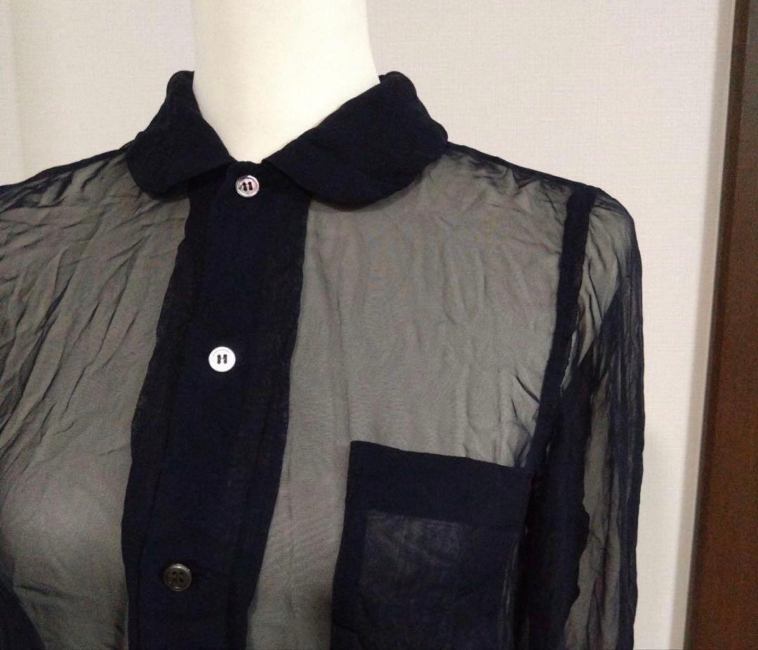 コム・デ・ギャルソン　シースルーシャツ　濃紺×茶