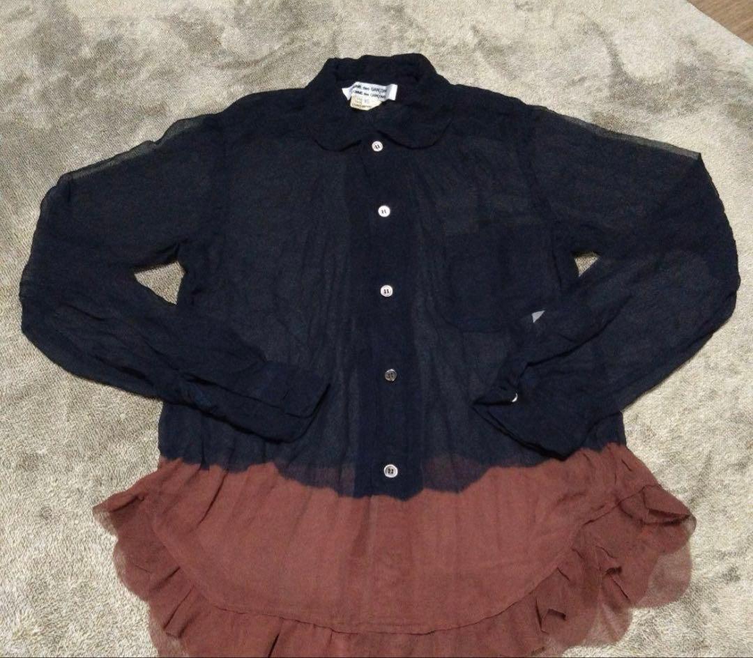 コム・デ・ギャルソン　シースルーシャツ　濃紺×茶