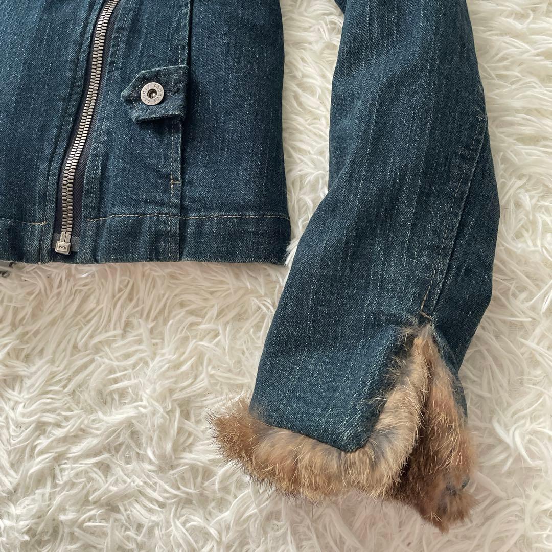 Theory セオリー ラビットファー 長袖 デニム ライダースジャケット M
