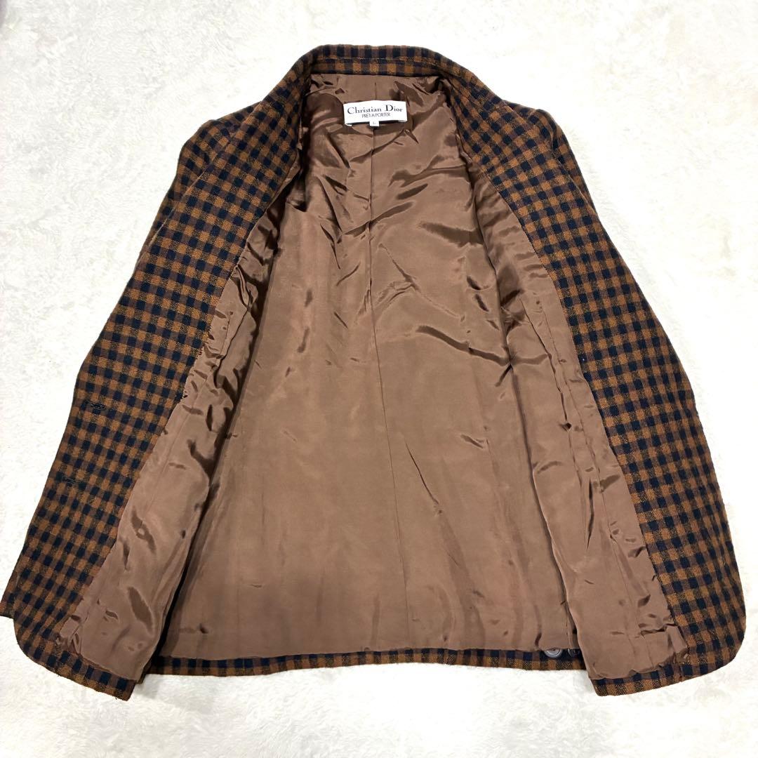 Christian Dior テーラードジャケットチェック柄 ブラウン L