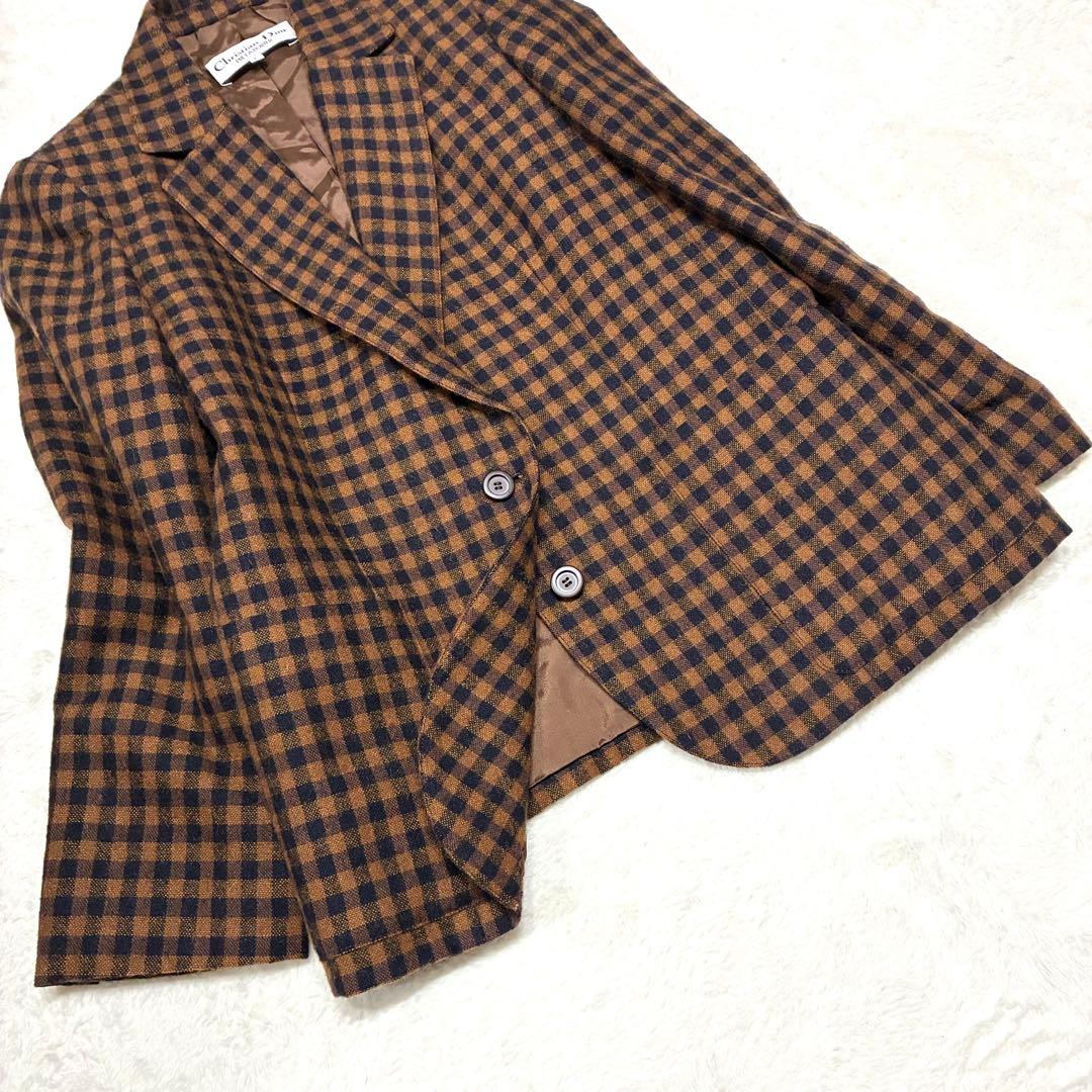 Christian Dior テーラードジャケットチェック柄 ブラウン L