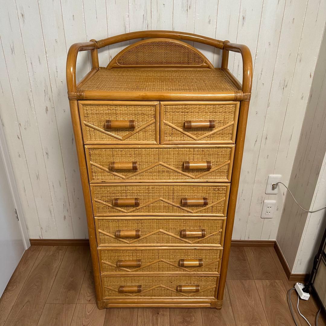 チェスト 家具 タンス 収納家具 整理棚 ラタン 6段 天然素材 引取希望