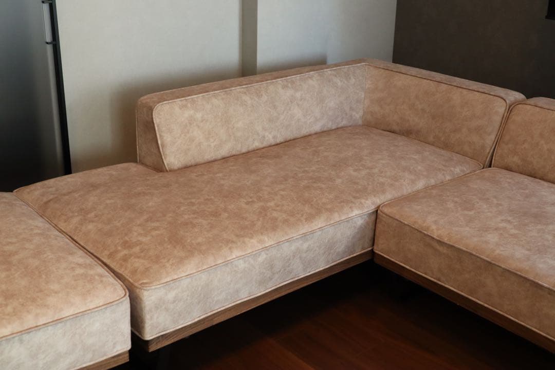 【りよ】分割出品① カウチソファ　ベージュ　スムーステック