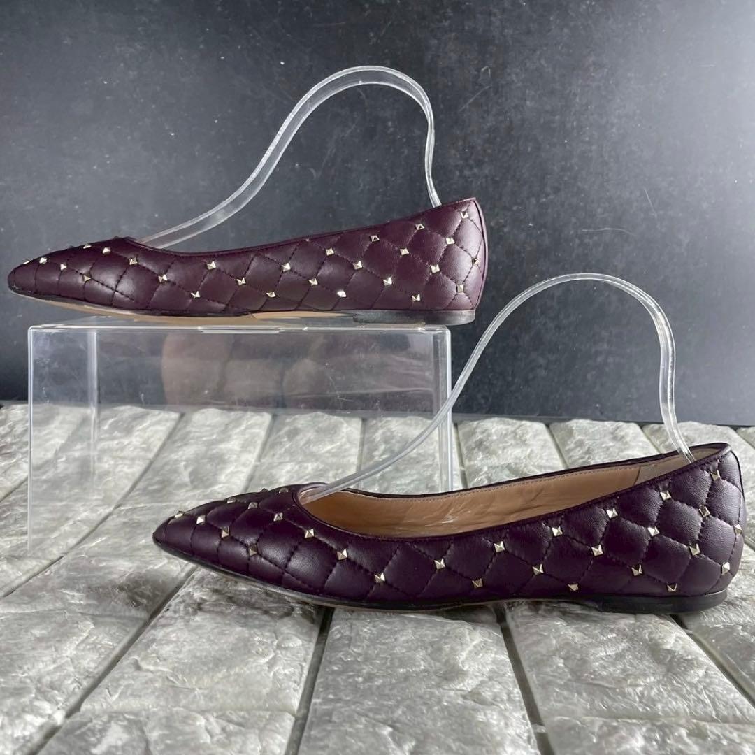 ヴァレンティノ ロックスタッズ キルティング フラットパンプス レザー 23.5