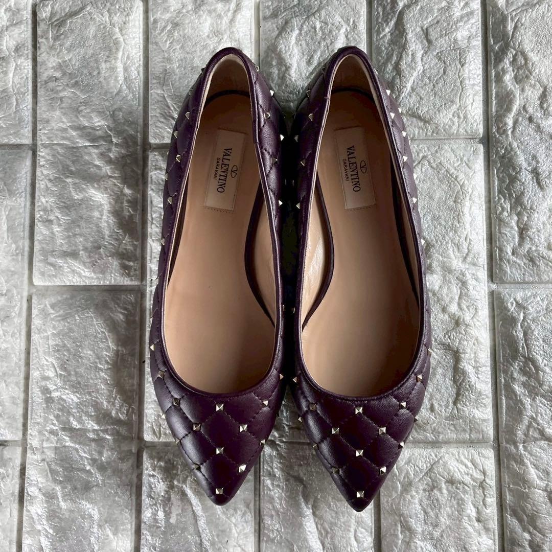 ヴァレンティノ ロックスタッズ キルティング フラットパンプス レザー 23.5