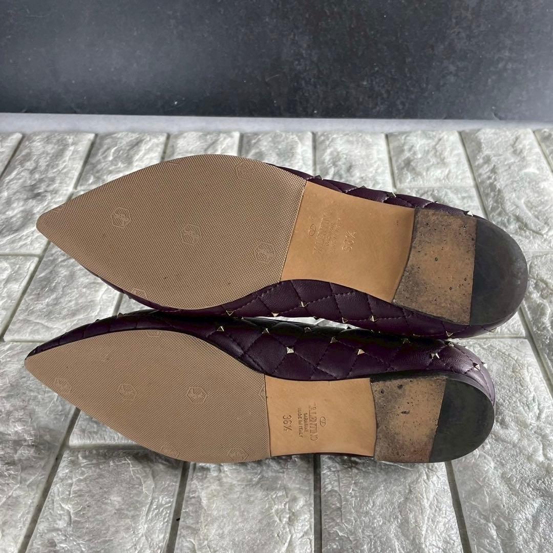 ヴァレンティノ ロックスタッズ キルティング フラットパンプス レザー 23.5