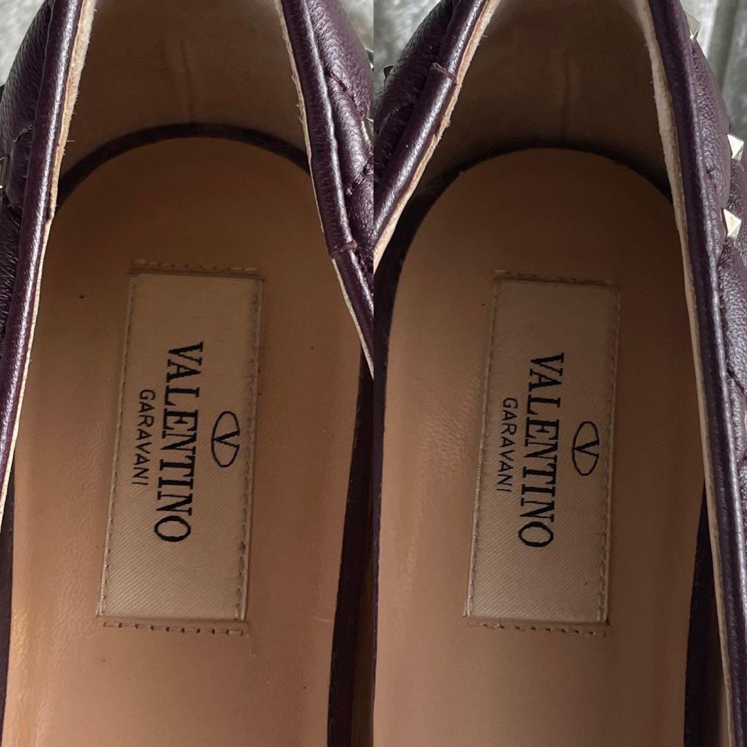 ヴァレンティノ ロックスタッズ キルティング フラットパンプス レザー 23.5