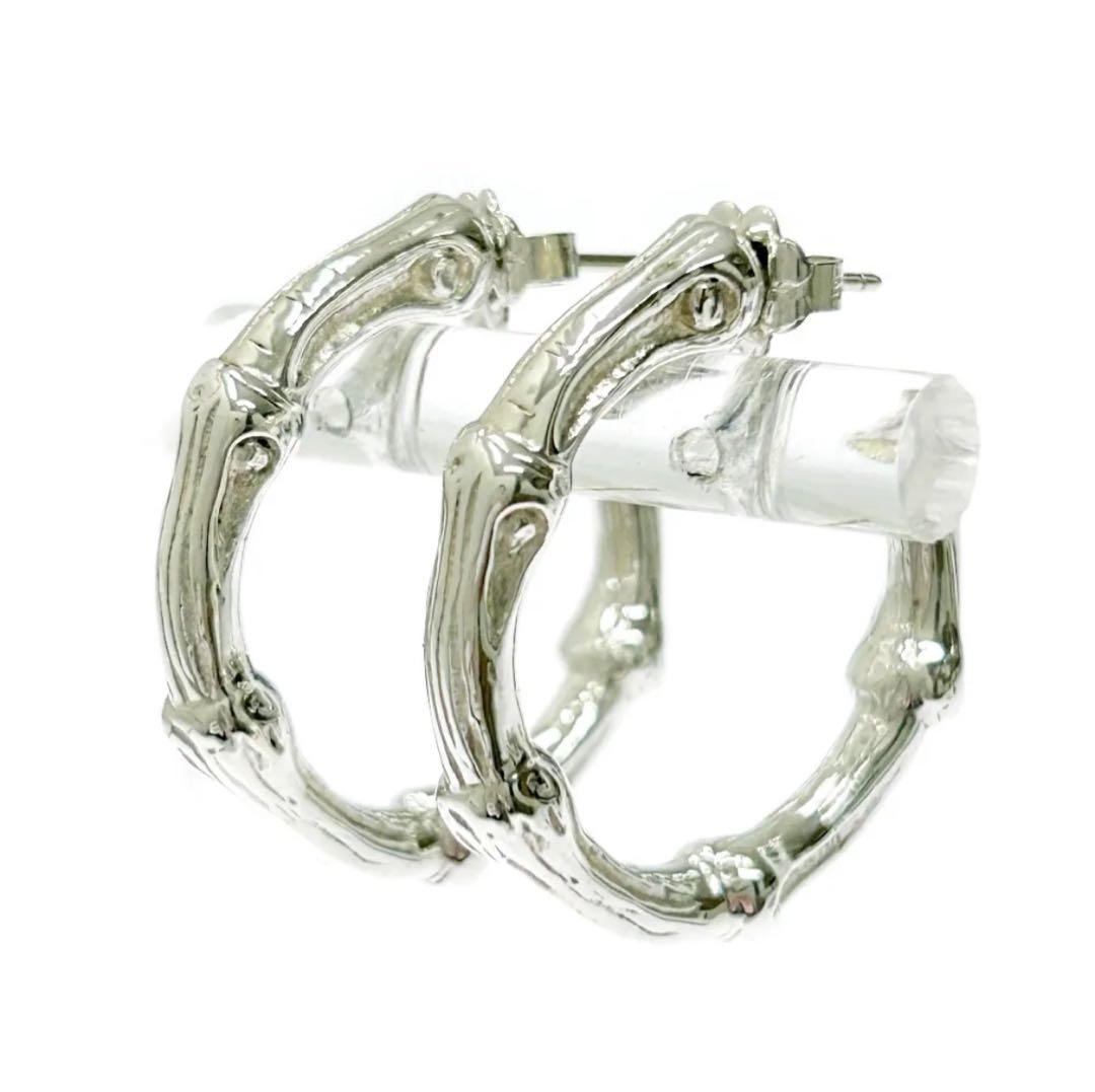 シルバーバンブーフープピアス