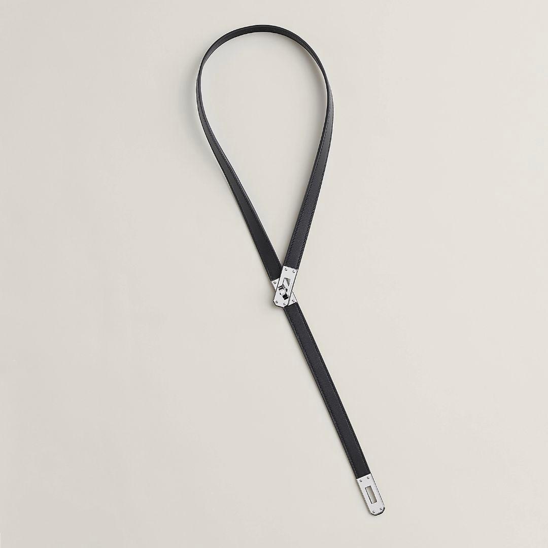 新品 レア エルメス ネックレス ケリーラリアット 黒 ブラック シルバー金具