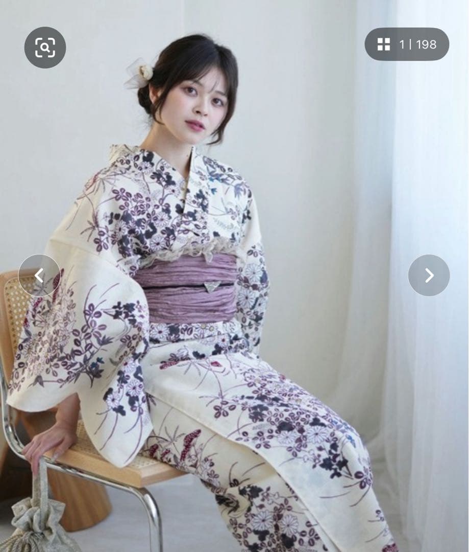 新品 未使用 花柄 浴衣 紫帯 下駄 3点セット