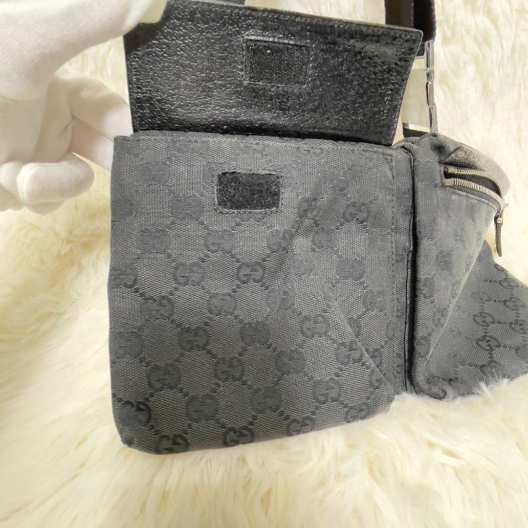 グッチ ボデイバッグ レザー ブラック GGキャンバス ウエストポーチ フラッペ