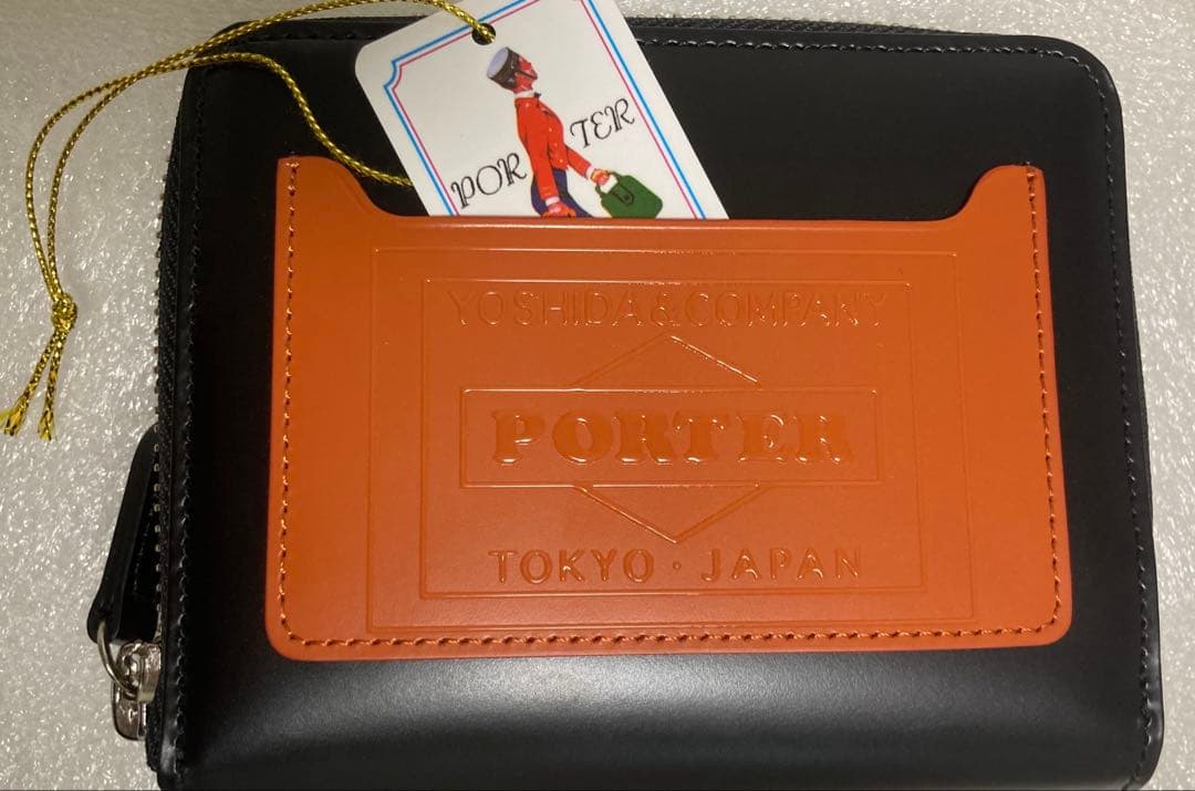 Porter ＰＳレザーウォレットチェッカーフラッグ　ブラック