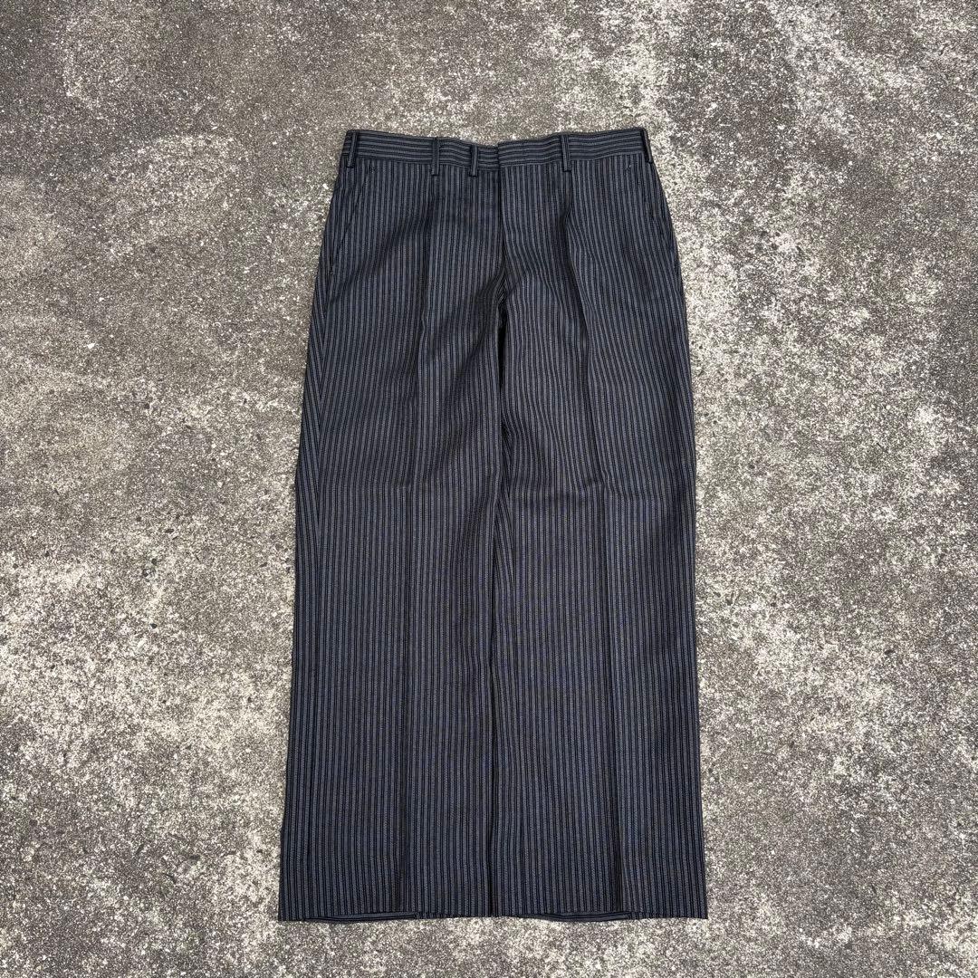 70s vintage ウールスラックス ストライプ ブラック 肉厚