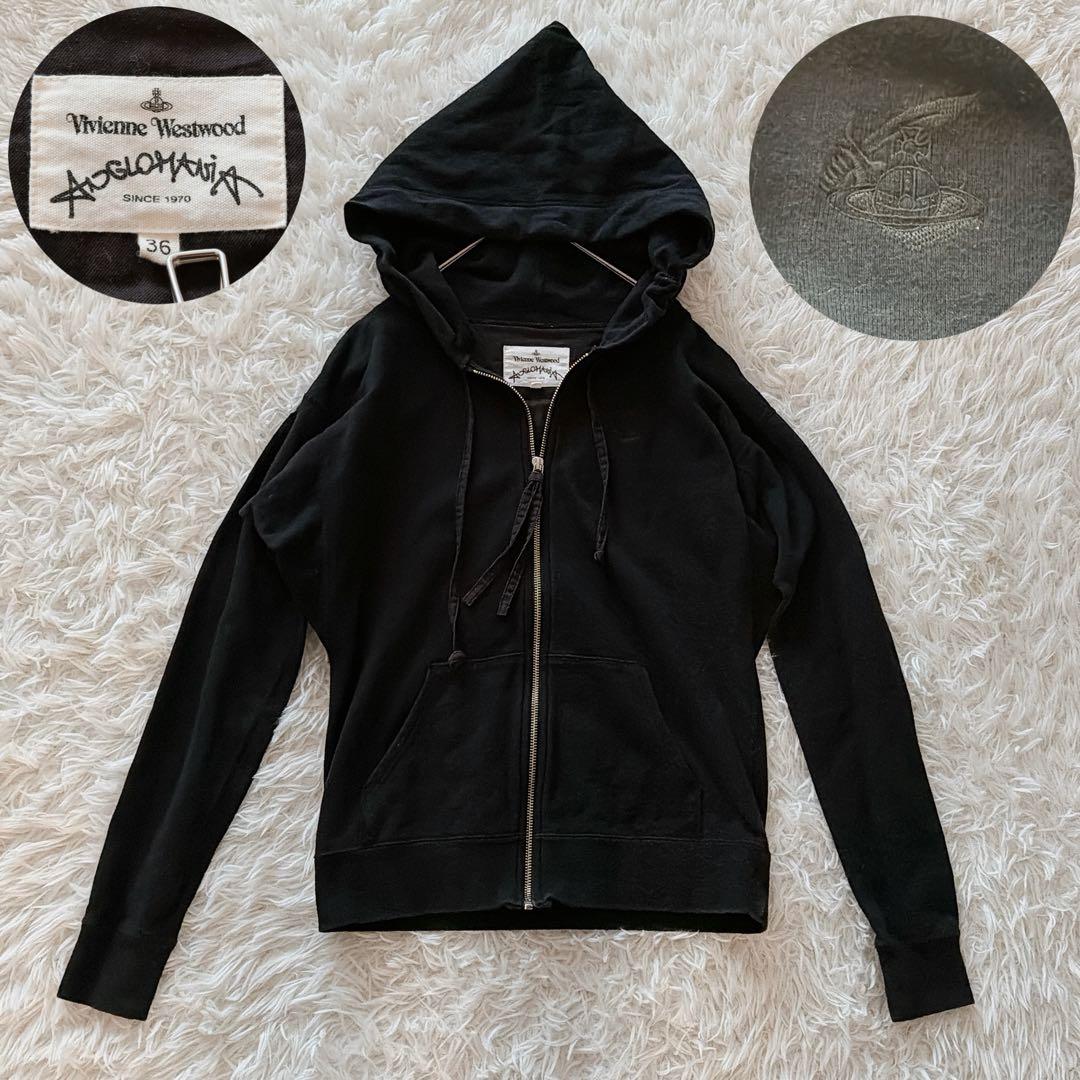 ヴィヴィアンウエストウッド パーカー フルジップ オーブ刺繍 ブラック 黒