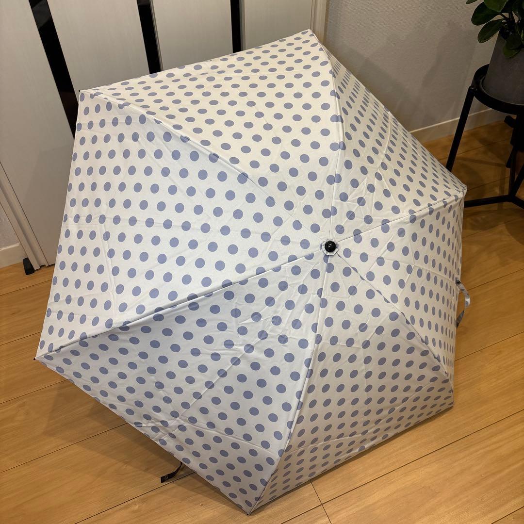 【超美品】サンバリア/SUN BARRIER100 3段折日傘 水玉ブルー