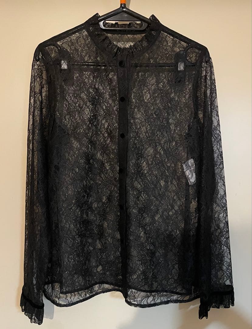 LOULOU WILLOUGHBY レースベロアリボンブラウス ブラック M