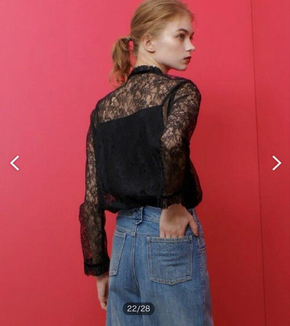 LOULOU WILLOUGHBY レースベロアリボンブラウス ブラック M