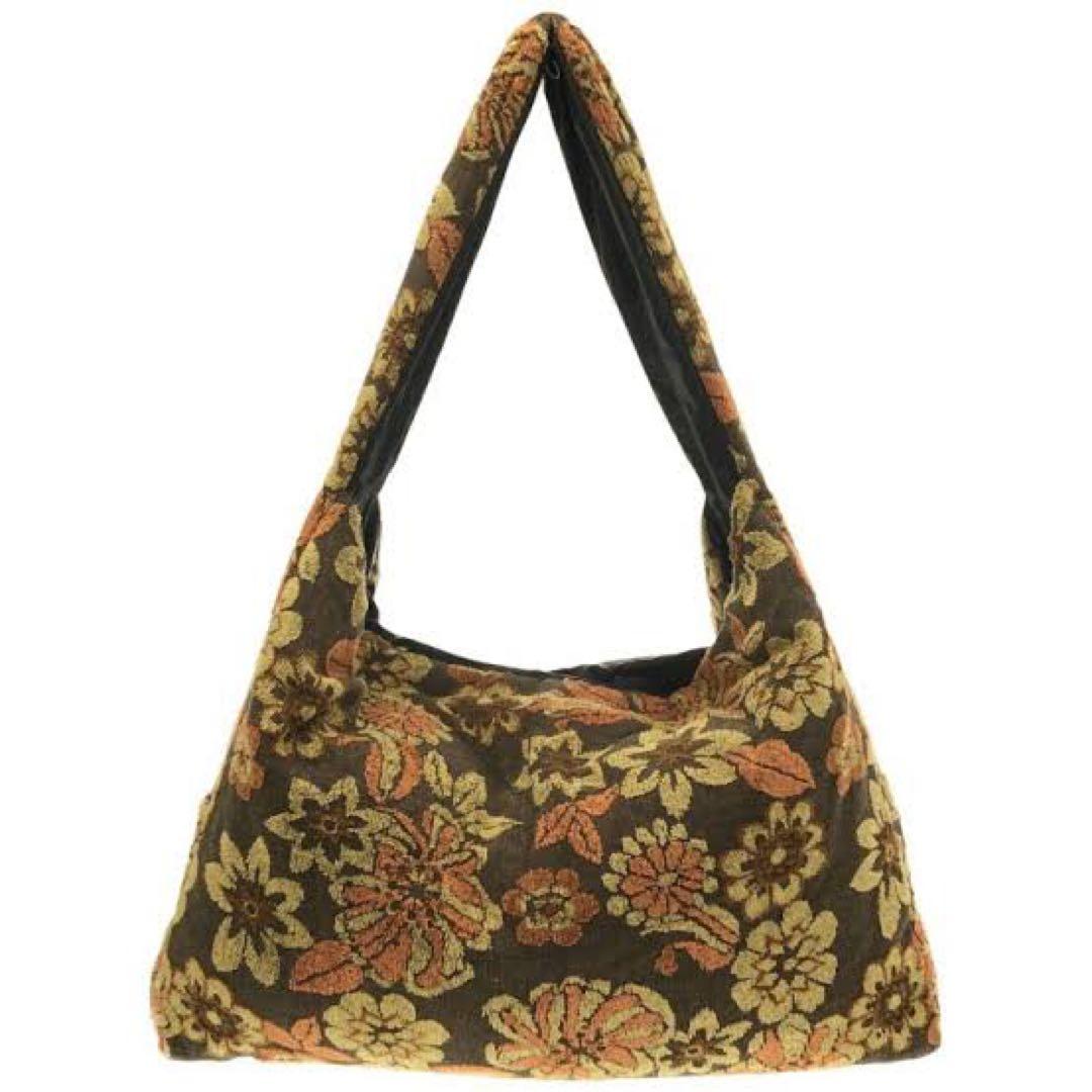 INSCRIRE アンスクリアフラワーパイルショルダーバッグ オレンジ