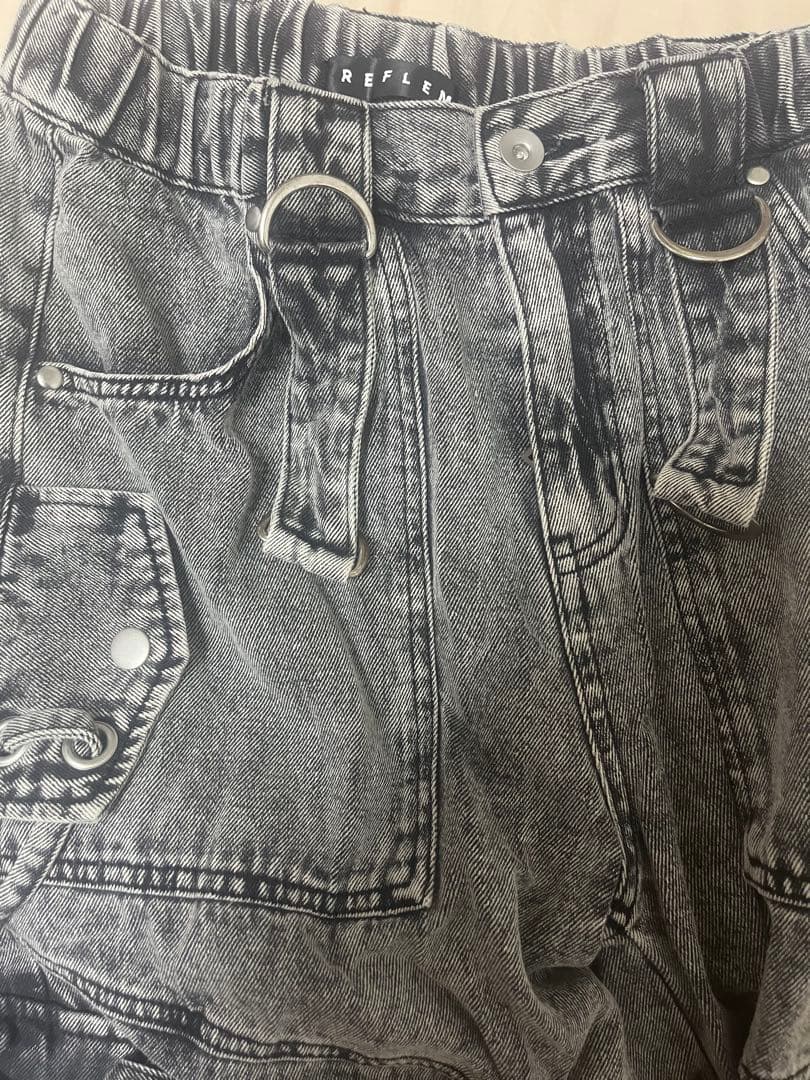 REFLEM レフレム クロスパッチ ワイドデニム カーゴパンツ グレー