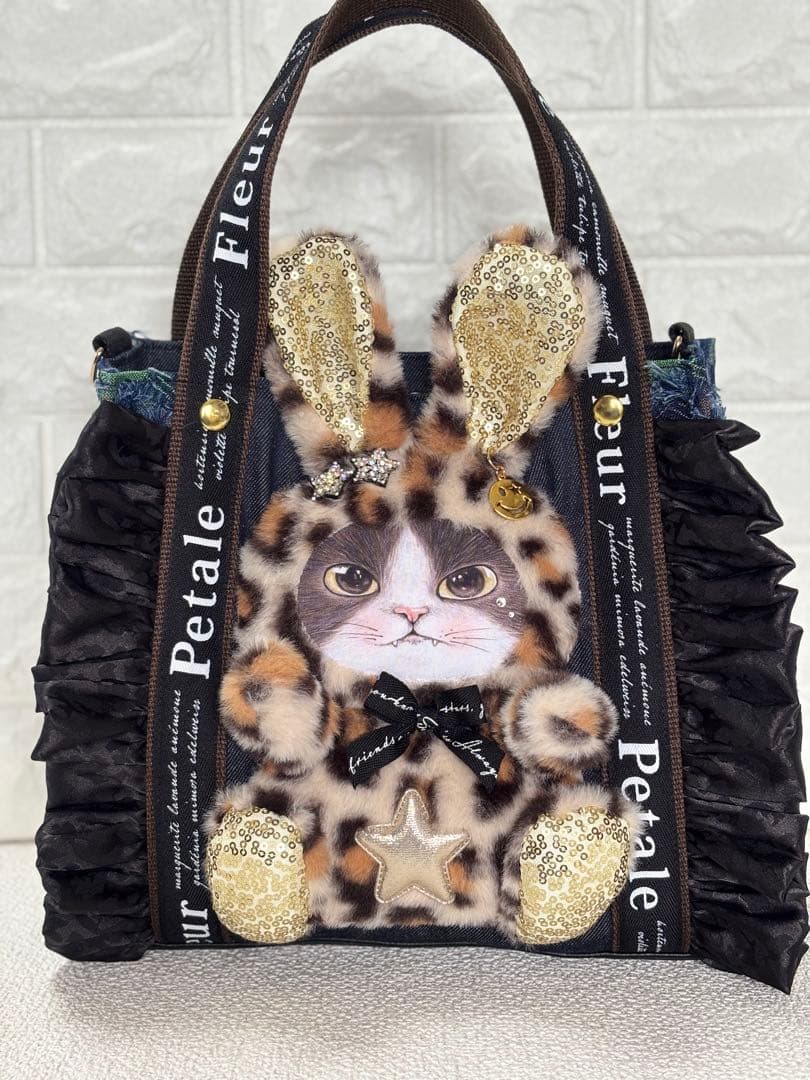 ゆ*ら様 コヤンイサムチョン　ハンドメイド　トートバッグ　デニム　ヒョウ柄ジョー