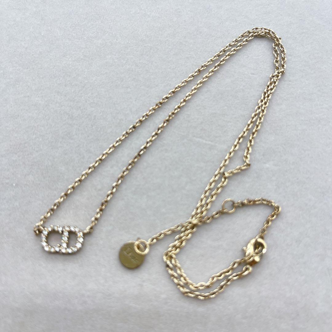 【Christian Dior】CDロゴ ネックレス ゴールド ラインストーン