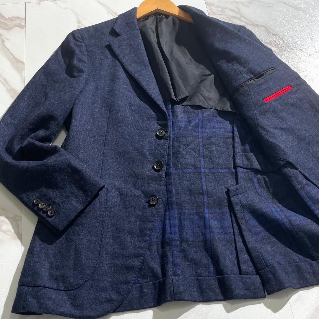 入手困難✨ イザイア テーラードジャケット カシミヤ素材 チェック柄 ネイビー