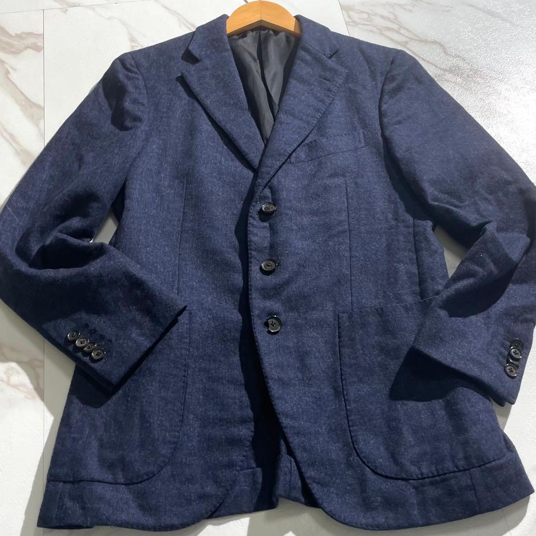 入手困難✨ イザイア テーラードジャケット カシミヤ素材 チェック柄 ネイビー