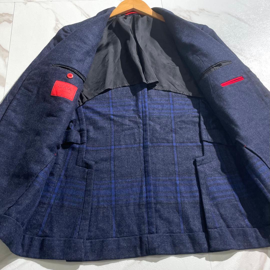 入手困難✨ イザイア テーラードジャケット カシミヤ素材 チェック柄 ネイビー