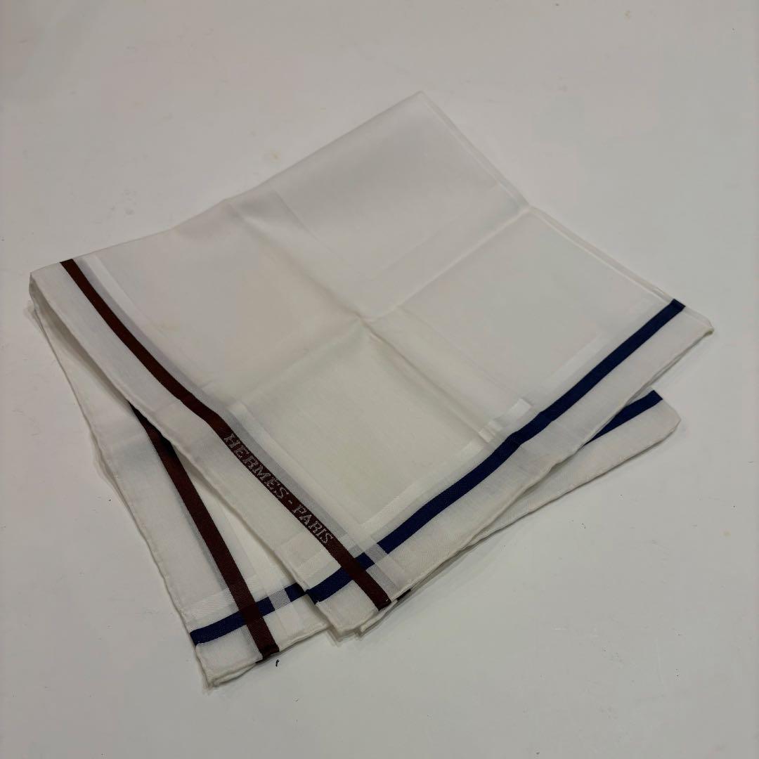新品未使用☆エルメス　ハンカチ　ロゴ　ボーダー　スカーフ　コットンスカーフ美品
