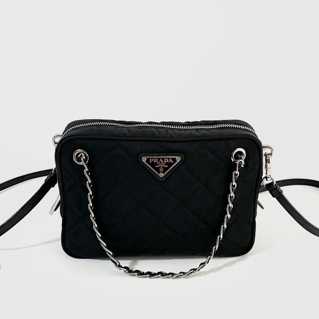 【良品】PRADA プラダ 2way チェーン ハンドバッグ キルティング 黒