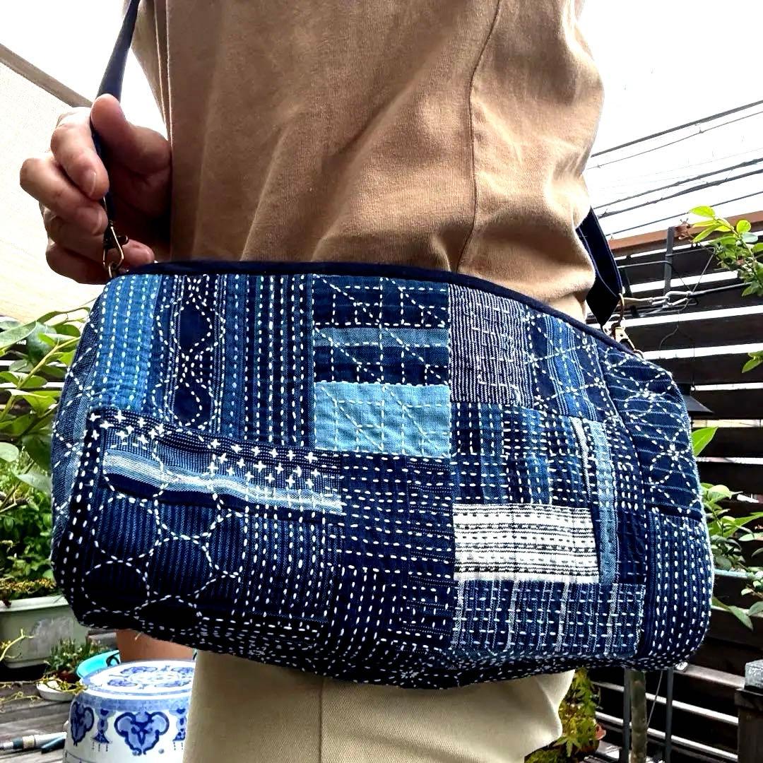 松阪もめん刺し子ショルダーバッグ　横長　大きなサイズはこれがラストです！