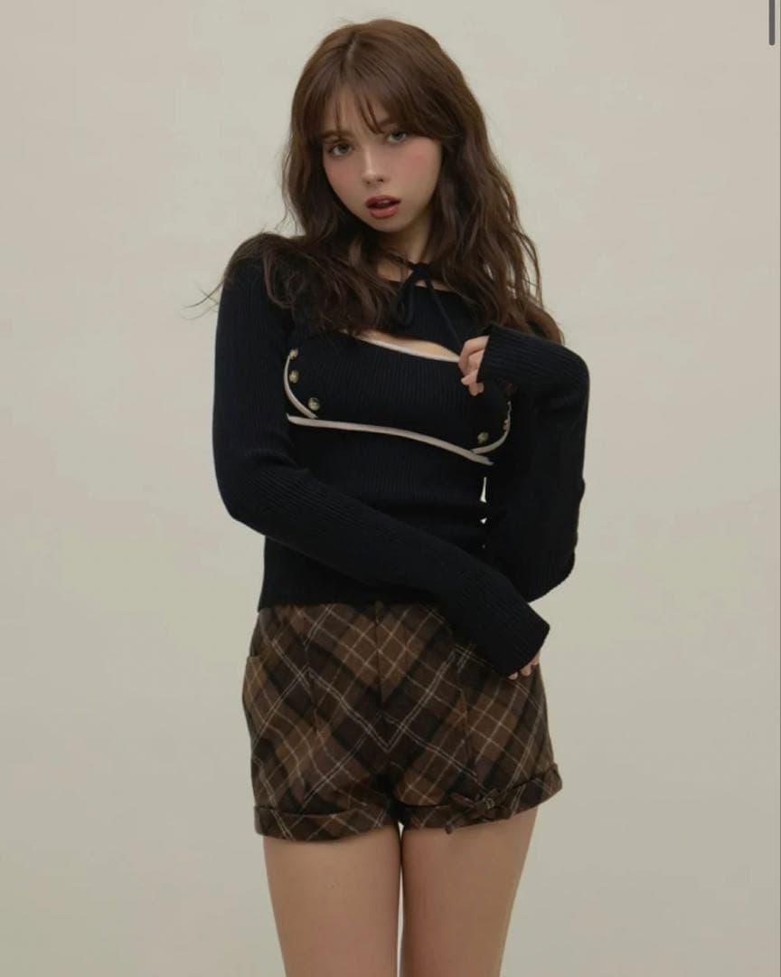 andmary Elf button knit tops blackアンドマリー