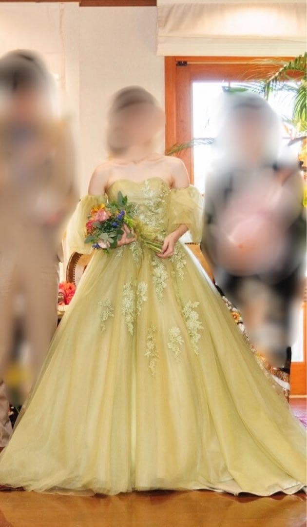 ソフトチュール カラードレス Aライン ピスタチオグリーン 刺繍