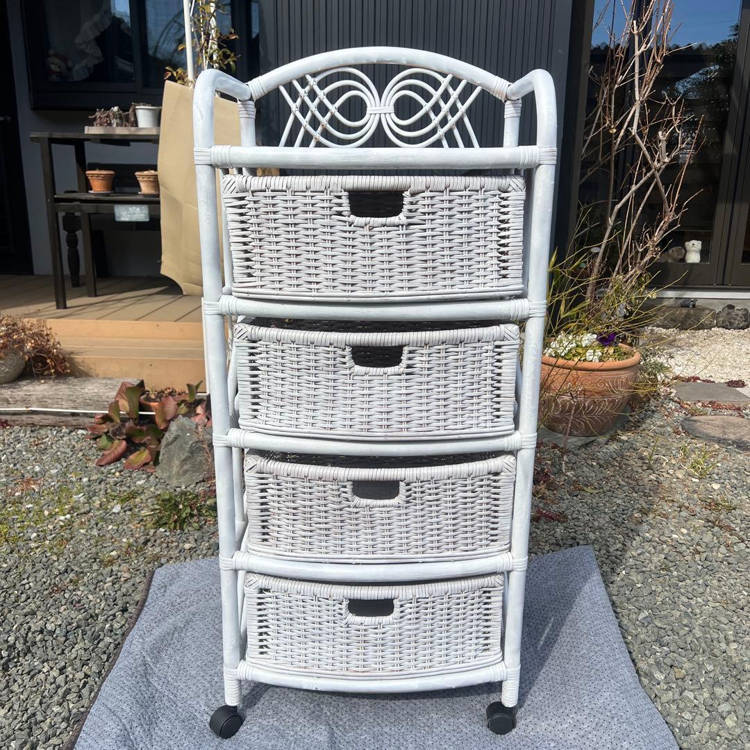 籐家具 ラタン エスニック アジアンラック チェスト 引き出し ホワイトラタン