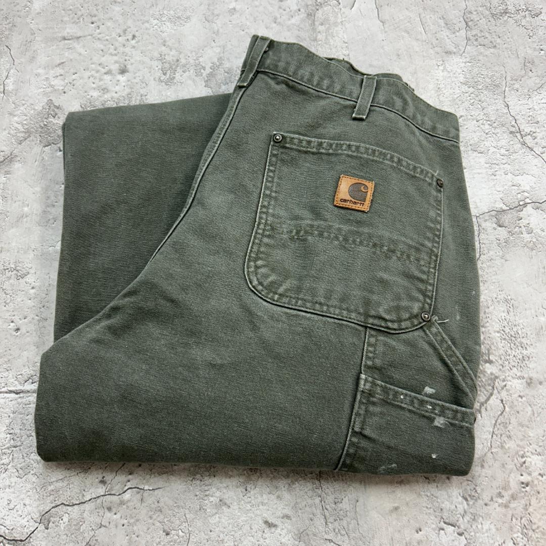 け*ん様 00s　カーハート　ダブルニーダックペインターパンツ　W35　モスグリ