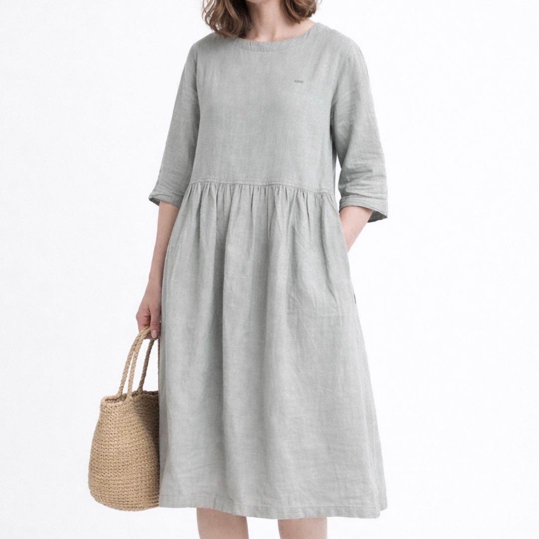【極美品】NON NO/ギャザー切り替えライトデニムワンピース/グレー/チェック