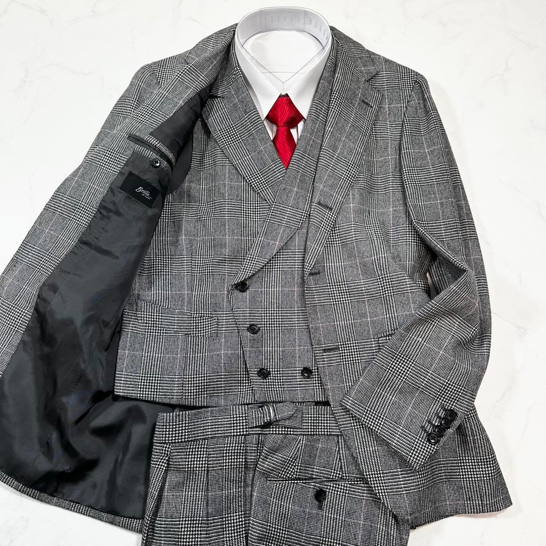 未使用級 定価16万◎ブリッラ ドーメル 3ピース グレンチェック グレー 44