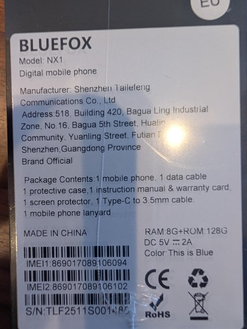 【新品未開封】BLUEFOX NX1 Blue 128G