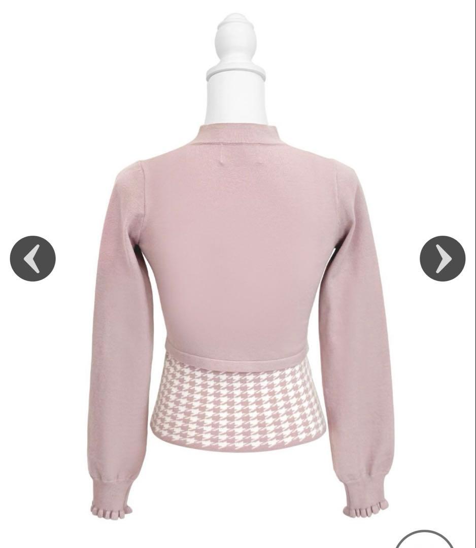 ハニーミュー 千鳥柄ハイネックアンサンブルトップス ピンク