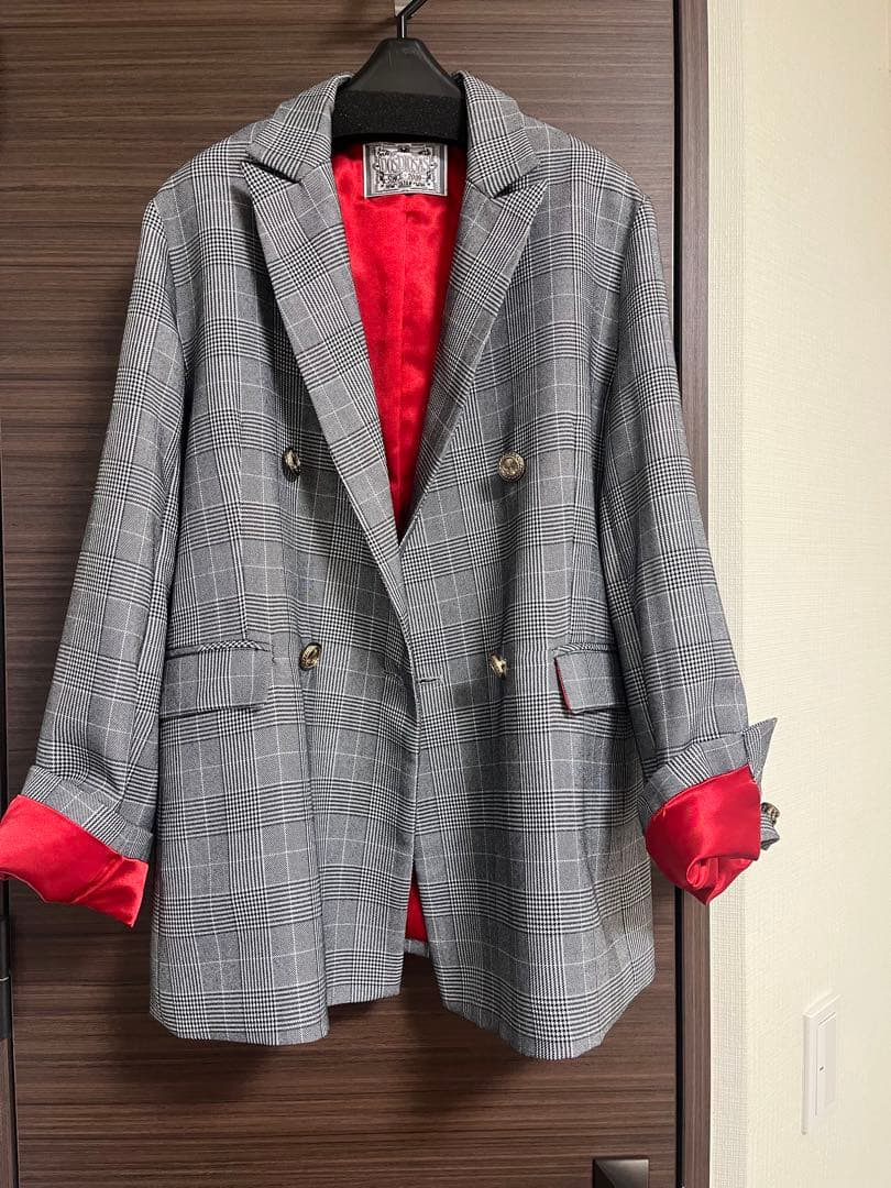 【美品】人気 Doss Diosas チェックジャケット 赤裏地 38