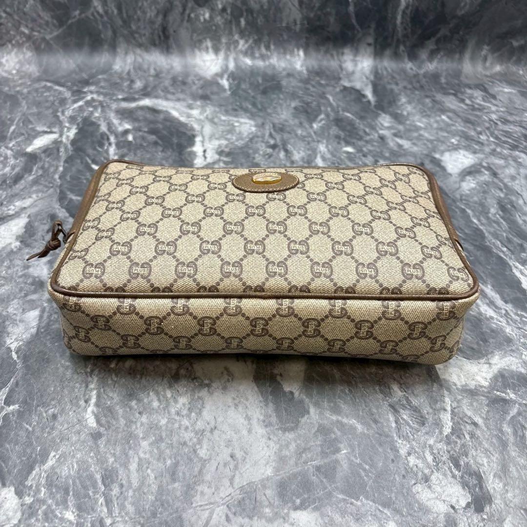 ✨美品✨GUCCI クラッチバッグ GG ブラウン ベージュ ロゴ レザー 金具