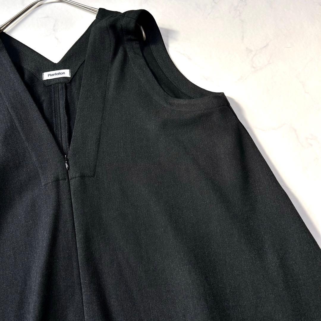 美品 プランテーション Vネック ジャンパースカート ロングワンピースワイド