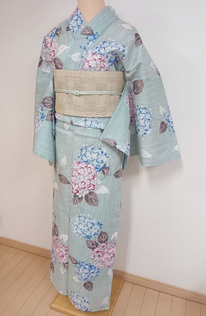 綿麻浴衣　トールサイズ 裄71cm くすみカラー　紫陽花